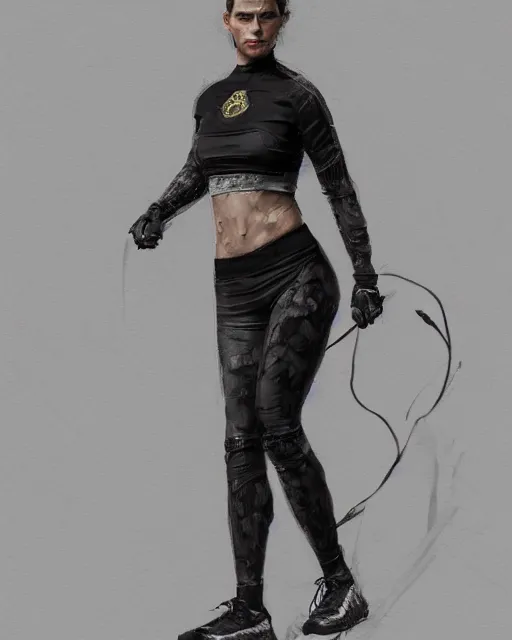 Prompt: detailed masterpiece full body painting of gorgeous athletic female wearing fbi gear, inspired by greg rutkowski, sir james guthrie, 4 k, digital painting, trending on artstation, smooth, one single continuous line, unreal engine, epic lighting
