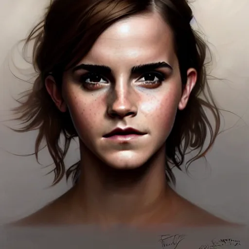 Image similar to emma watson portrait of forest gog, male, clear face, masculine, upper body, muscular, fantasy, intricate, elegant, highly detailed, digital painting, artstation, concept art, matte, sharp focus, illustration, art by artgerm and greg rutkowski and alphonse mucha