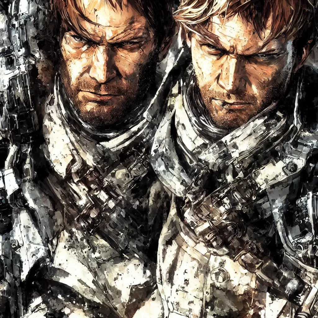 Image similar to a close-up portrait of Arthur Morgan from Red Dead Redemption as a cyborg, art by Yoji Shinkawa