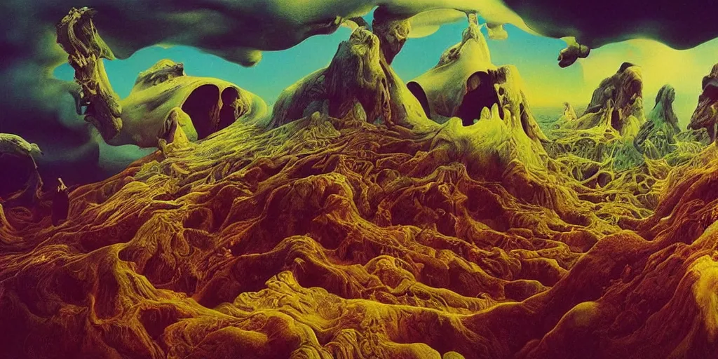 Image similar to ultrawide angle colour masterpiece surreal closeup portrait photography of surrealism by annie leibovitz and michael cheval, double exposure, weird surreal epic psychedelic complex biomorphic 3 d fractal landscape in background by kilian eng and roger dean and giger and salvador dali and beksinski, 8 k