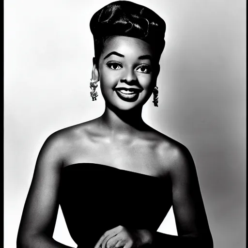 Image similar to black and white photo of a beautiful and elegant 1 9 5 8 young black actress