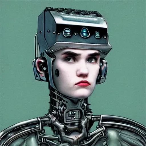 Prompt: album cover of Grimes as an evil robot cyborg character in a romantic pre-raphaelite style by dante