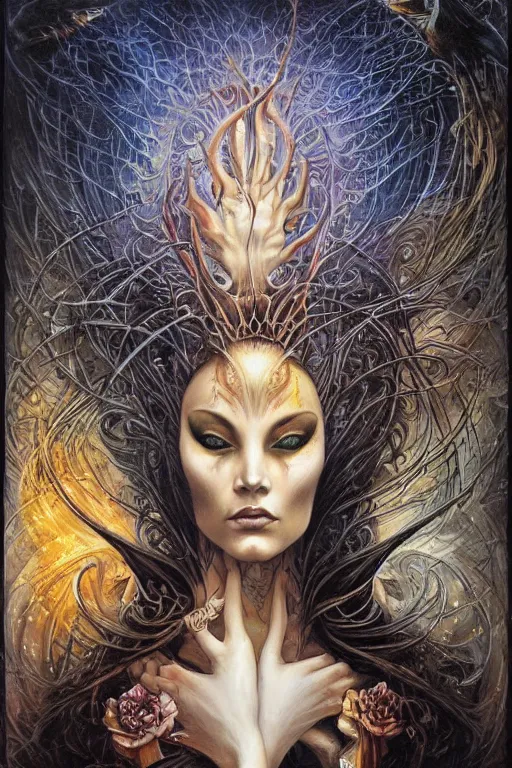 Prompt: a beautiful witch by Karol Bak,Divine Chaos Engine,symbolisme,visionary,cold colors