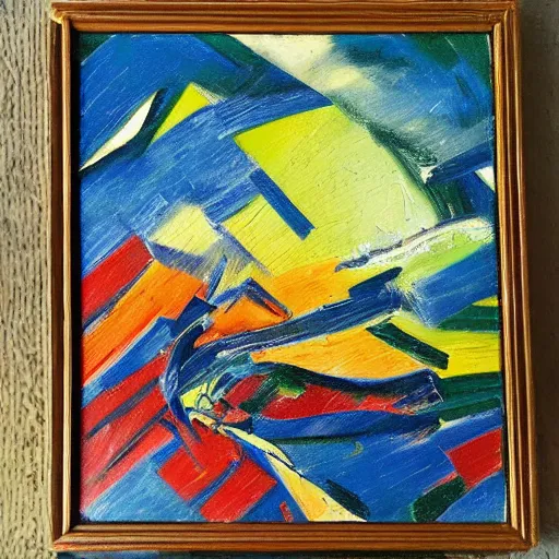 Image similar to oil paint impasto relief, beautiful zig zag pattern by franz marc, multi layered thick brush marks, some splattered paint, in the style of ivan shishkin and frank auerbach and van gogh