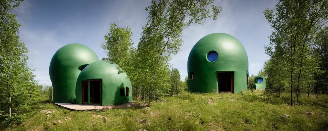 Prompt: spectacular green dome house by kristoffer tejlgaard, earthship, optimus sun orientation, north hemisphere,