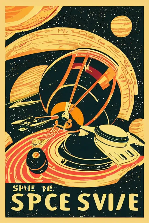 Image similar to vintage poster, space travel, illustration, vector art, retro