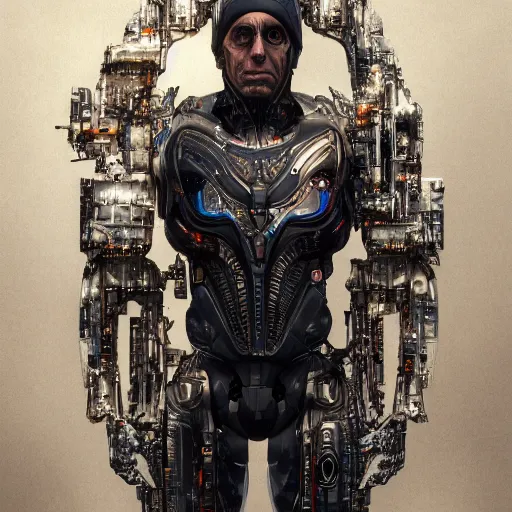 Prompt: ben stiller cyborg, symmetrical, highly detailed, futuristic, high resolution, trending on artstation