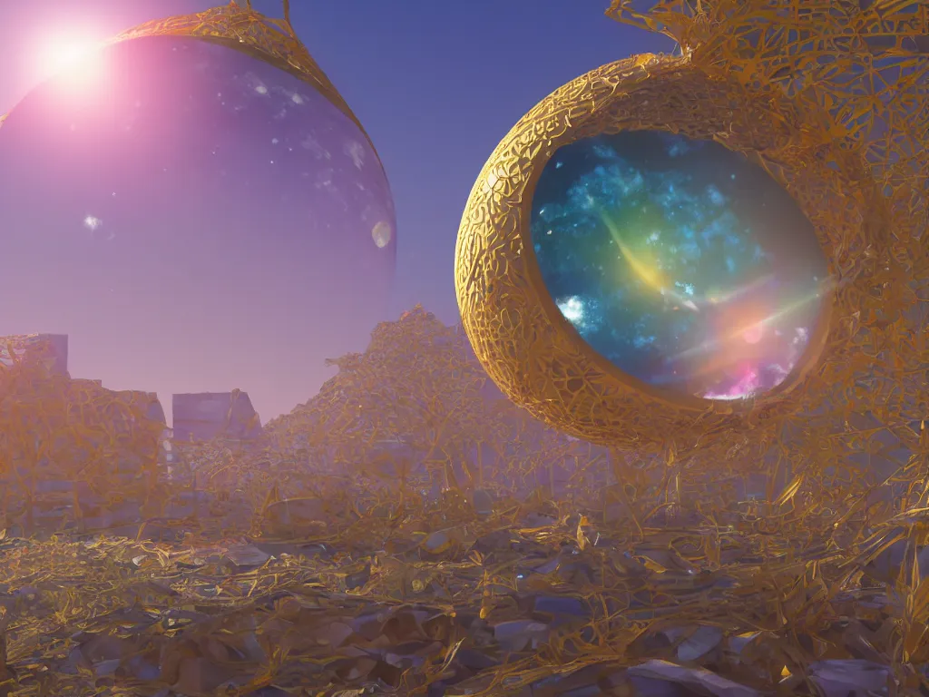 Prompt: 3 d render, sunlight study, the universe is a spheroid region 7 0 5 meters in diameter, art nouveau, by adriaen van der spelt and ( ( ( ( ( lisa frank ) ) ) ) ), 8 k, sharp focus, octane render