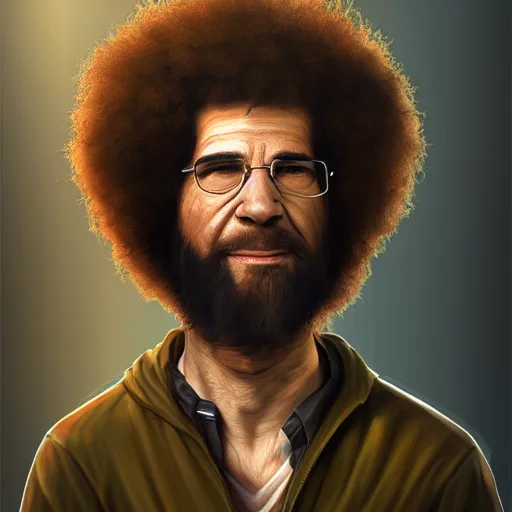 Image similar to expert, deviantart, therookies, by raad, by vitorugo, by mateus 9 5, realistic background, highly detailed, concept art, smooth, sharp focus, illustration of cyborg bob ross