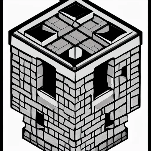 Image similar to isometric view of a wizard tower, lineart, sharp edges