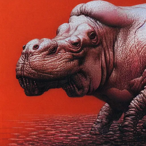 Image similar to a side view of hippopotamus, highly detailed, art by ayami kojima, beksinski, giger