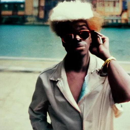 Prompt: An eccentric composer, 35mm film, by Jamel Shabazz, Nan Goldin, David Bailey