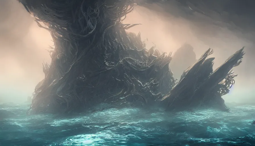 Image similar to Cthulu underwater, dramatic, hyperdetailed, artstation, cgsociety, 8k