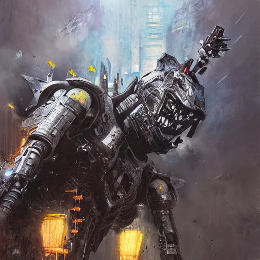 Image similar to mechagodzilla heisei style painting by jeremy mann