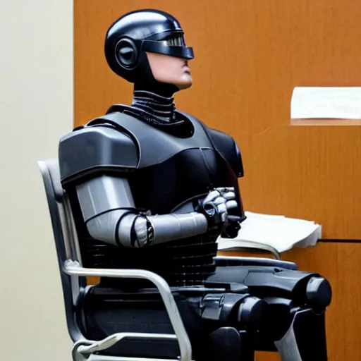 Image similar to robocop in court working as judge