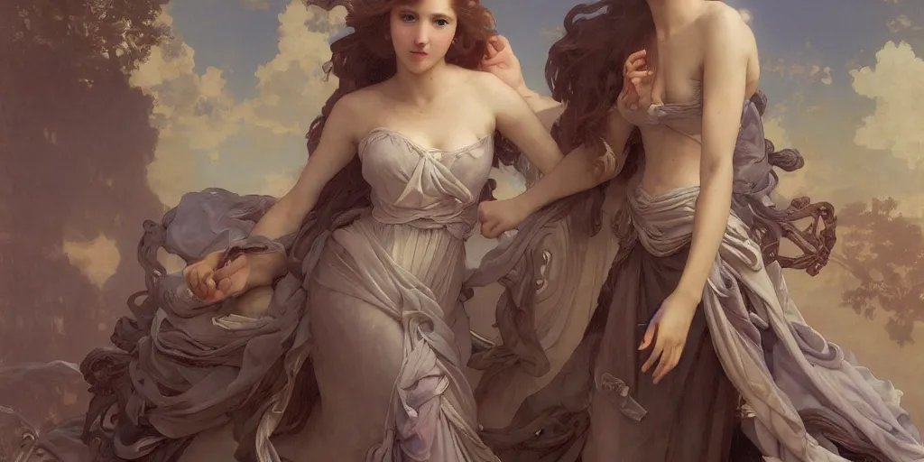 Prompt: a beautiful girl in a baroque dress standing near ford mustang. neon light, masterpiece 4k digital illustration by Ruan Jia and Mandy Jurgens and Artgerm and william-adolphe bouguereau, award winning, Artstation, art nouveau aesthetic, Alphonse Mucha background, intricate details, realistic, panoramic view, Hyperdetailed, 8k resolution, intricate art nouveau