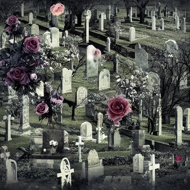 Prompt: beautiful graveyard, surrealistic collage art