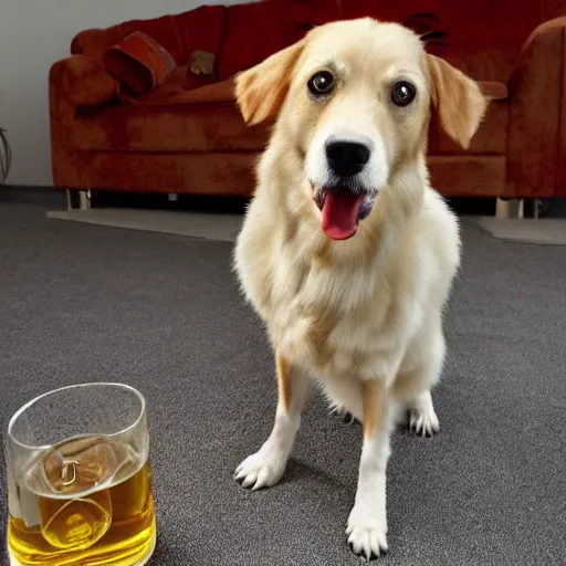Image similar to photo of a drunk dog with a bottle of whisky, file photo, united press international