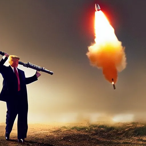 Image similar to donald trump carrying a rocket launcher, photograph, wsj, national geographic, photo