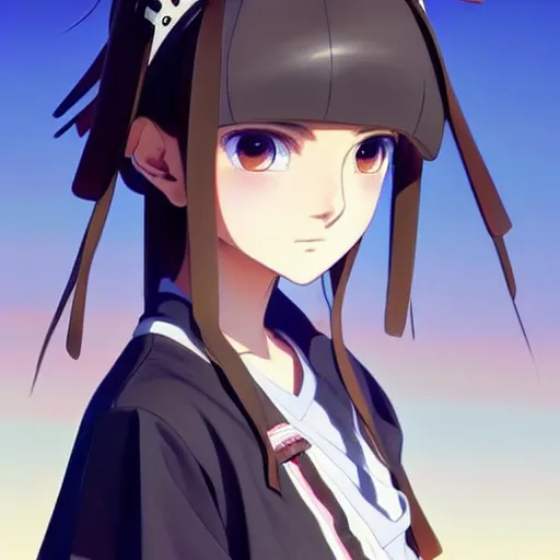 Image similar to a beautiful! boyish! natalie portman model, wearing japanese catholic school girl outfit with mayan pattern and native style, aztec street fashion, guilty gear art direction, perfect anime face, gapmoe yandere grimdark, trending on pixiv fanbox, painted by greg rutkowski makoto shinkai takashi takeuchi studio ghibli, akihiko yoshida