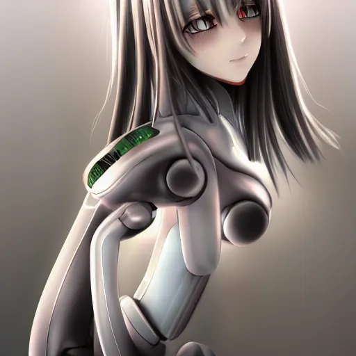 Image similar to beautiful image of a anime android robot girl with glossy skin, artstation, high quality, highly detailed,