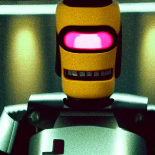 Image similar to still image of bender from futurama in the dark knight, cinematic, anamorphic, 8 0 mm f / 2. 8 l, 3 5 mm film, movie