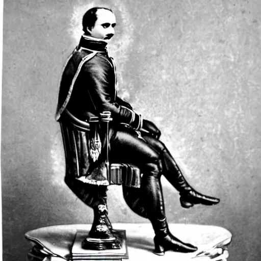 Image similar to photo, napoleon bonaparte sits on twine with his legs widely spread