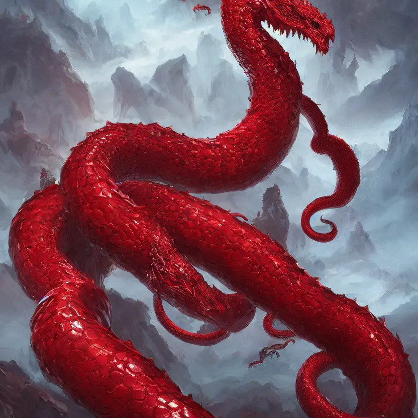 Image similar to an evil red magical serpent rises up over an army, concept art, beautiful design, sharp, fantasy aesthetic, highly detailed, artgerm, trending on artstation, award - winning,