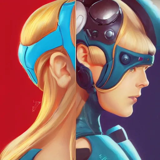 Image similar to portrait of beautiful Zero Suit Samus, League of Legend illustration by Sam Youn:2, profile picture by Gil Elvgren:2, asymmetrical, Organic Painting, Ambient Occlusion:3, Matte Painting, bold shapes, hard edges, street art, trending on artstation, realistic:2 by Sachin Teng:5