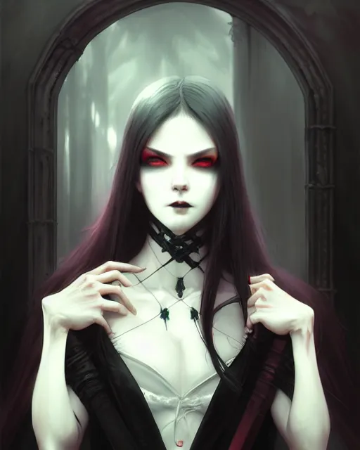 Image similar to dark vampire, character portrait, concept art, painterly, fanart, highly detailed by ilya kuvshinov and gustave dore, wenjun lin,