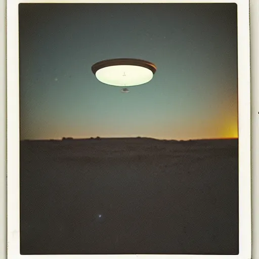 Prompt: a ufo flying over a the desert at night, distant!!, historical photo, old polaroid, expired film,