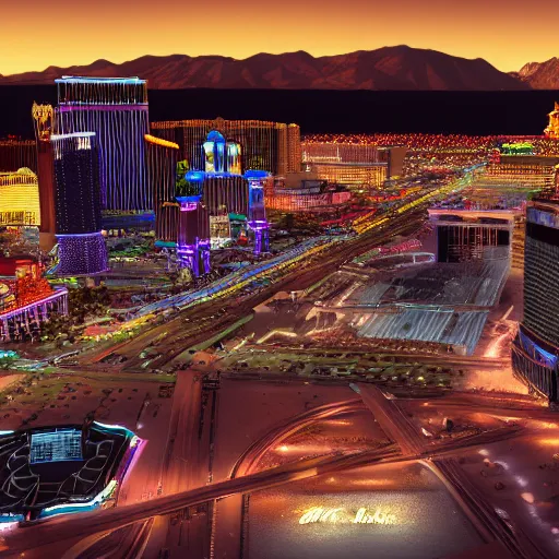 Image similar to las vegas of the future in the year 3 0 0 0, octane render 4 k ultrarealistic