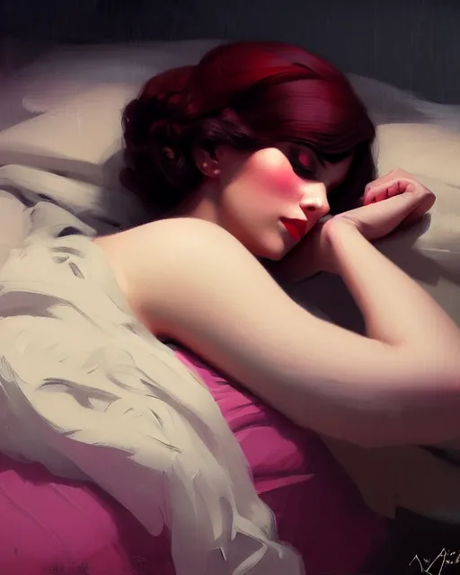 Image similar to stylized portrait by aykutmakut of an artistic pose, composition, young victorian sad fancy lady in bed, cinematic moody colors, realistic shaded, fine details, realistic shaded lighting poster by ilya kuvshinov, magali villeneuve, artgerm, jeremy lipkin and michael garmash and rob rey