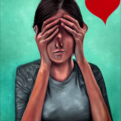 Image similar to a young woman crying while holding a broken heart, sad, despair, heartbreak, pain, hurt, emotional, detailed, digital painting