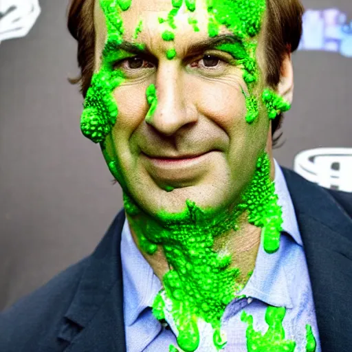 Image similar to Saul Goodman!, covered in green slime!!, ((at the Kid Choice Awards)) , professional photography