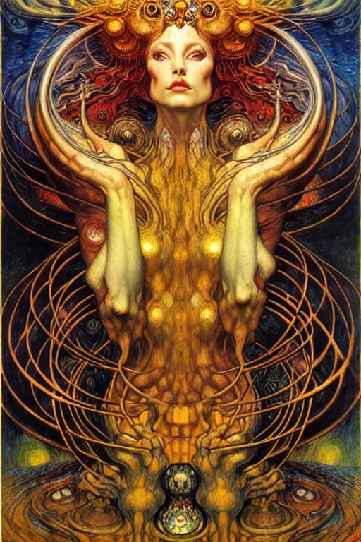 Image similar to Divine Chaos Engine by Karol Bak, Jean Delville, William Blake, Gustav Klimt, and Vincent Van Gogh, symbolist, visionary