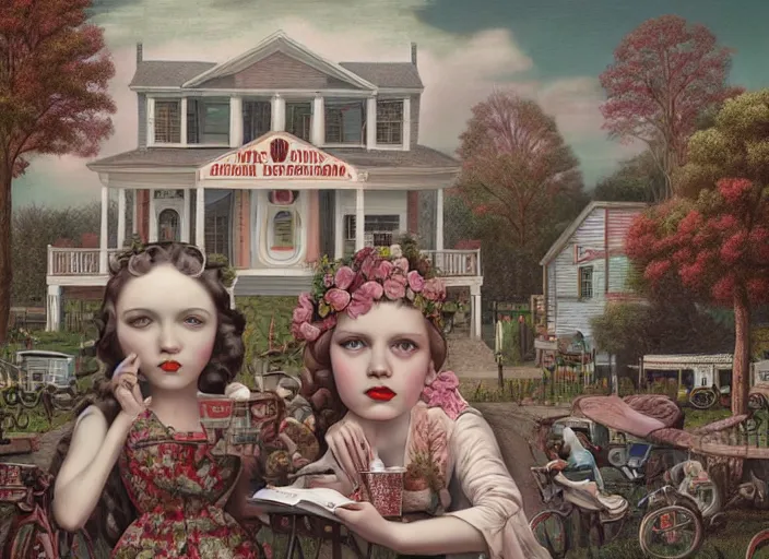 Image similar to all about americana, lowbrow, matte painting, 3 - d highly detailed, in the style of mark ryden,