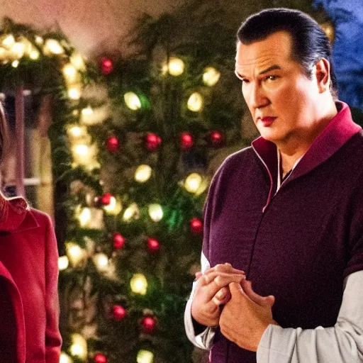 Prompt: Still from a Hallmark christmas movie starring Steven Seagal