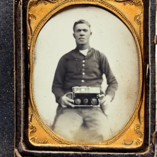 Image similar to tintype photo of a cameraman