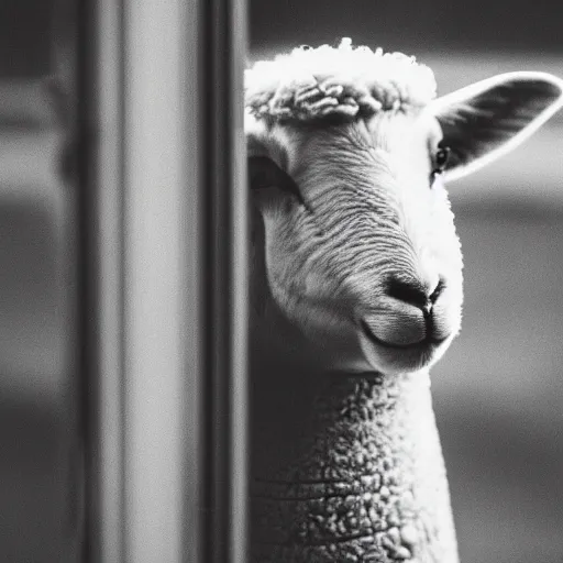 Image similar to award winning photo of a sheep at the barber shop bokeh f1.4 50mm