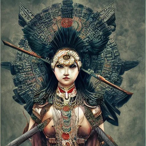 Image similar to Apsaras warrior with shield,traditional Chinese textures, hyper detailed, smooth,by Brook Shaden