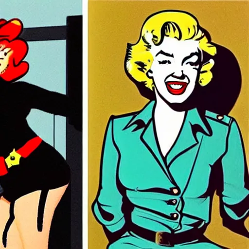 Prompt: beetle bailey hanging out with marilyn monroe in the style of hopper.