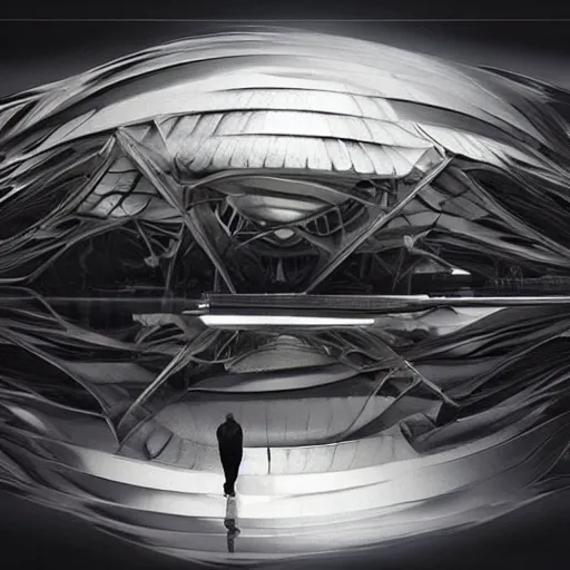 Prompt: digital sci-fi oily gloss reflection airport motherboard cpu with organic brutalism zaha hadid architecture forms in liquid and oil on the coronation of napoleon painting, on moon with medium size man walking with black background. unreal engine 5, keyshot, octane, artstation trending, by Zaha Hadid architects, by Matrix film color, high contrast pinterest black plastic, dark atmosphere pinterest tilt shift, 4k, 8k, 16k.