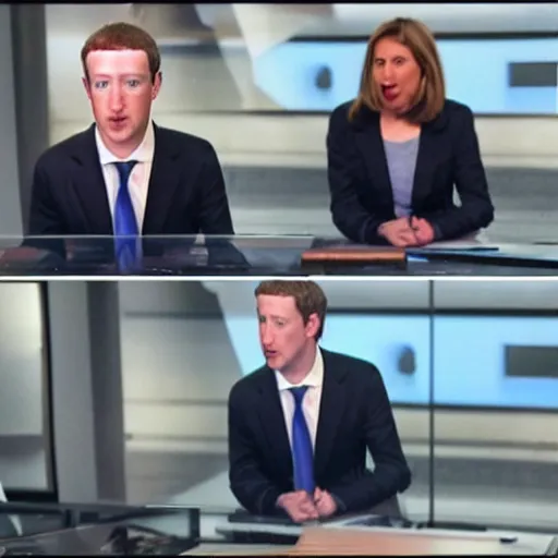 Image similar to mark zuckerberg as a news anchor on cnn