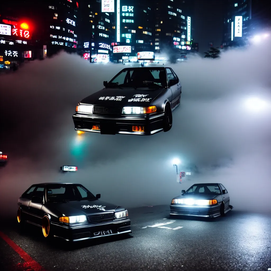 Image similar to JZX90 twin turbo drift in Shibuya, misty night