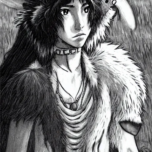 Prompt: portrait of princess mononoke