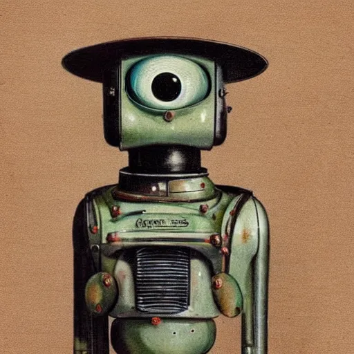 Image similar to medium shot 1 9 5 0 s retro cactus robot, bionic arms and eyes. muted colours. by jean - baptiste monge