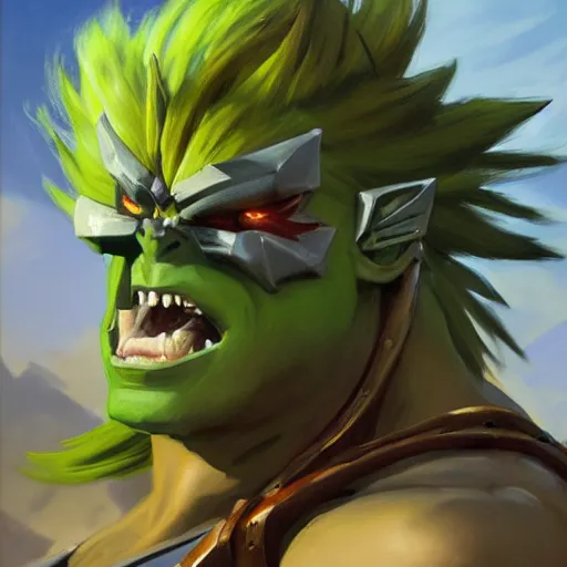 Image similar to greg manchess portrait painting of partially armored blanka from street fighter as overwatch character, medium shot, asymmetrical, profile picture, organic painting, sunny day, matte painting, bold shapes, hard edges, street art, trending on artstation, by huang guangjian and gil elvgren and gerald brom