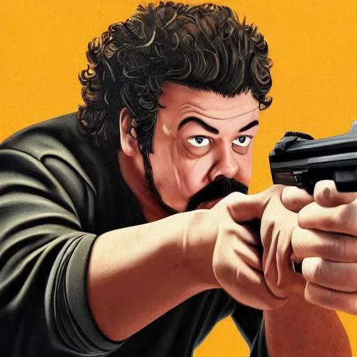 Image similar to danny mcbride robbing a mcdonald's at gunpoint, realism, 4 k,