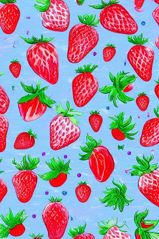 Prompt: digital magical landscape of detailed art of strawberries and whipped cream flowers